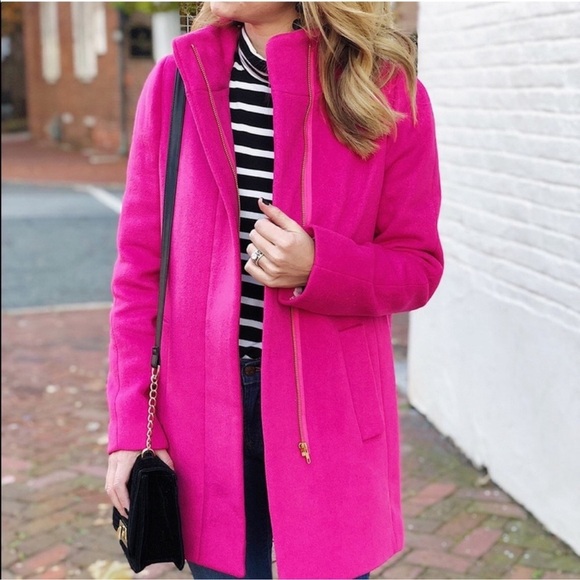 J. Crew Bright Pink City Cocoon Coat Wool trending preppy - Picture 4 of 13